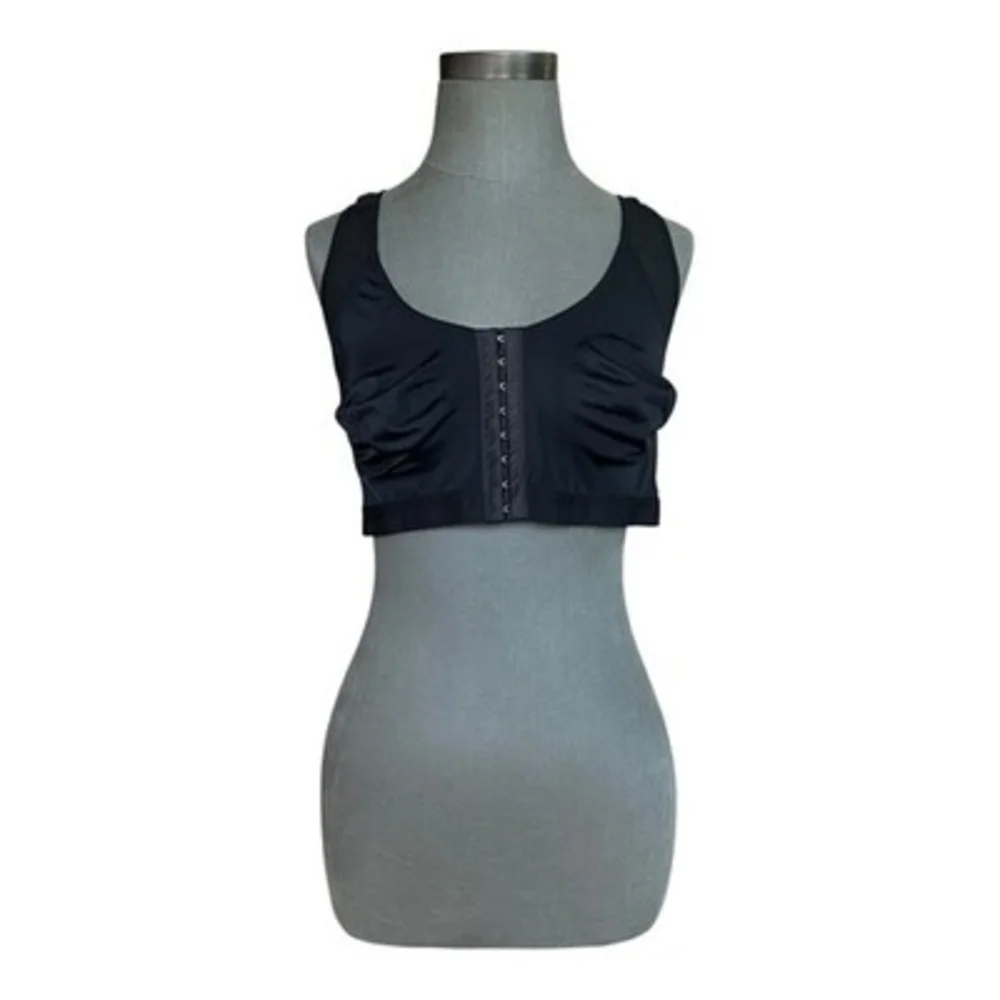 Women's Front Closure Compression Bra 2XL Black Post-Surgery Support Nylon VG